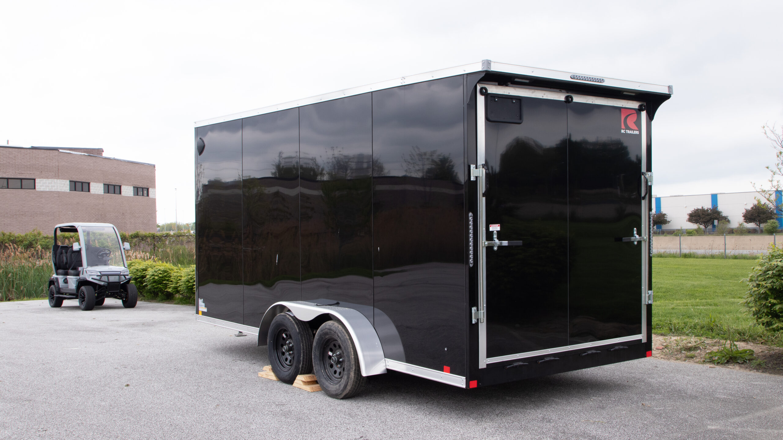 7x16 rc trailer cargo trailer for sale rear angle view