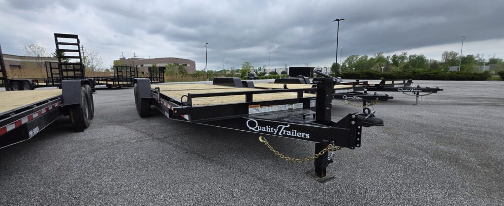 88x22 quality split tilt equipment trailer for sale mentor ohio side view scaled