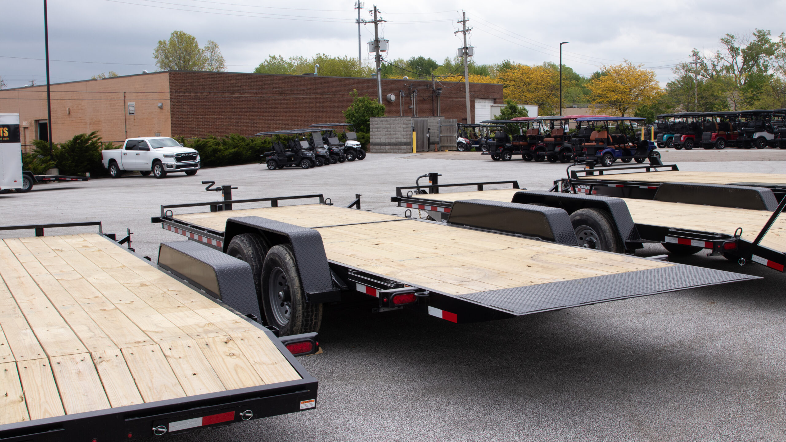 88x22 split tilt fender equipment trailer for sale mentor ohio rear side view